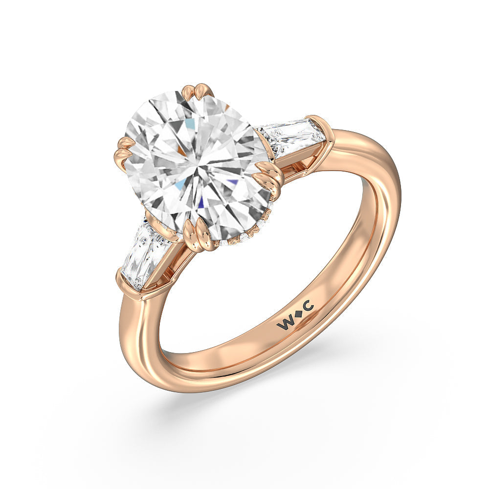 Oval Cut Elegance Baguette Side Stone Engagement Ring with Lab Grown Diamond in 14KT Rose Gold view 4
