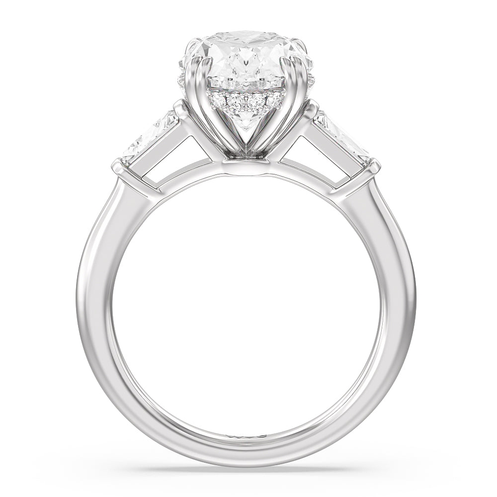 Oval Cut Elegance Baguette Side Stone Engagement Ring with Lab Grown Diamond in 14KT Platinum view 3
