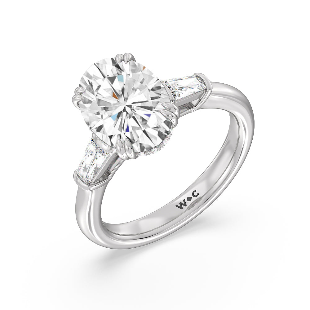 Oval Cut Elegance Baguette Side Stone Engagement Ring with Lab Grown Diamond in 14KT Platinum view 4
