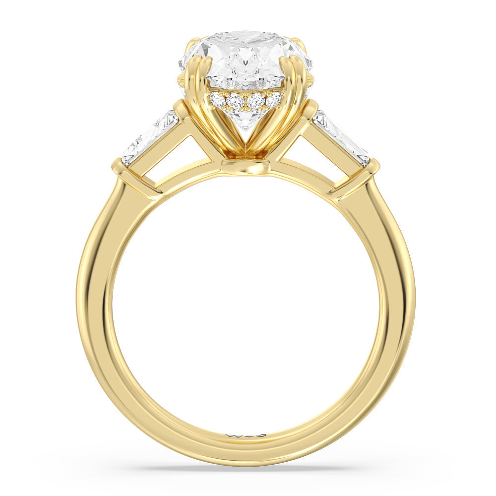 Oval Cut Elegance Baguette Side Stone Engagement Ring with Lab Grown Diamond in 14KT Yellow Gold view 3
