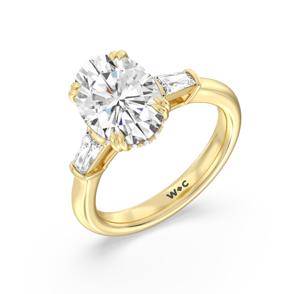 Oval Cut Elegance Baguette Side Stone Engagement Ring with Lab Grown Diamond in 14KT Yellow Gold view 4
