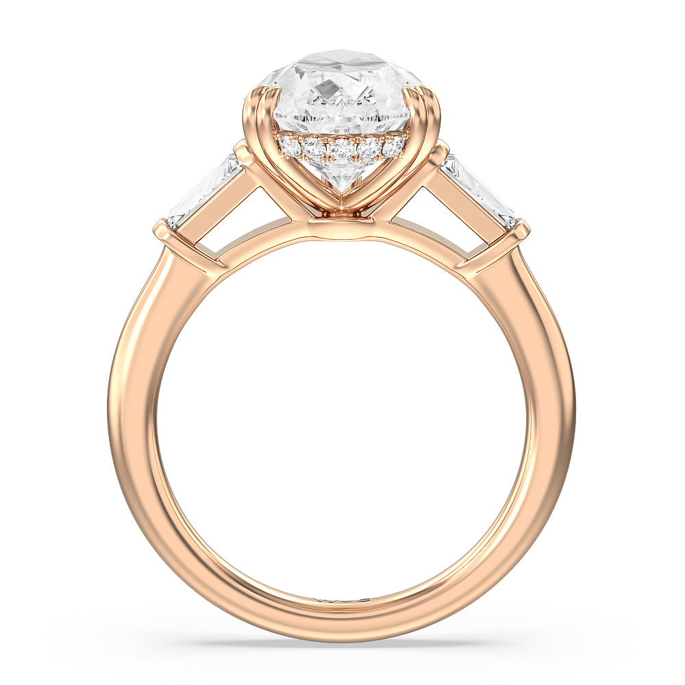 Pear Cut Elegance Baguette Side Stone Engagement Ring with Lab Grown Diamond in 14KT Rose Gold view 3

