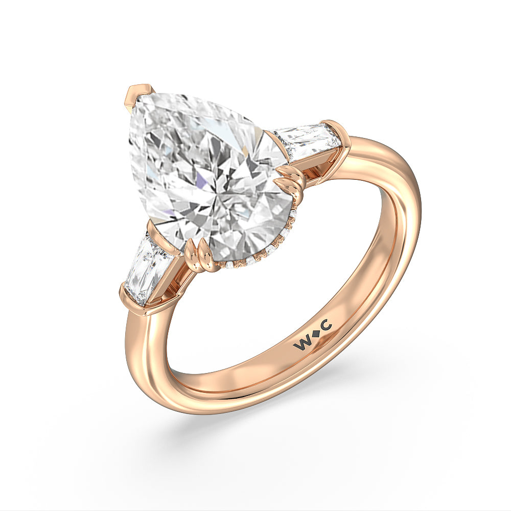 Pear Cut Elegance Baguette Side Stone Engagement Ring with Lab Grown Diamond in 14KT Rose Gold view 4
