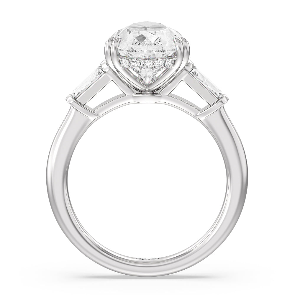 Pear Cut Elegance Baguette Side Stone Engagement Ring with Lab Grown Diamond in 14KT Platinum view 3
