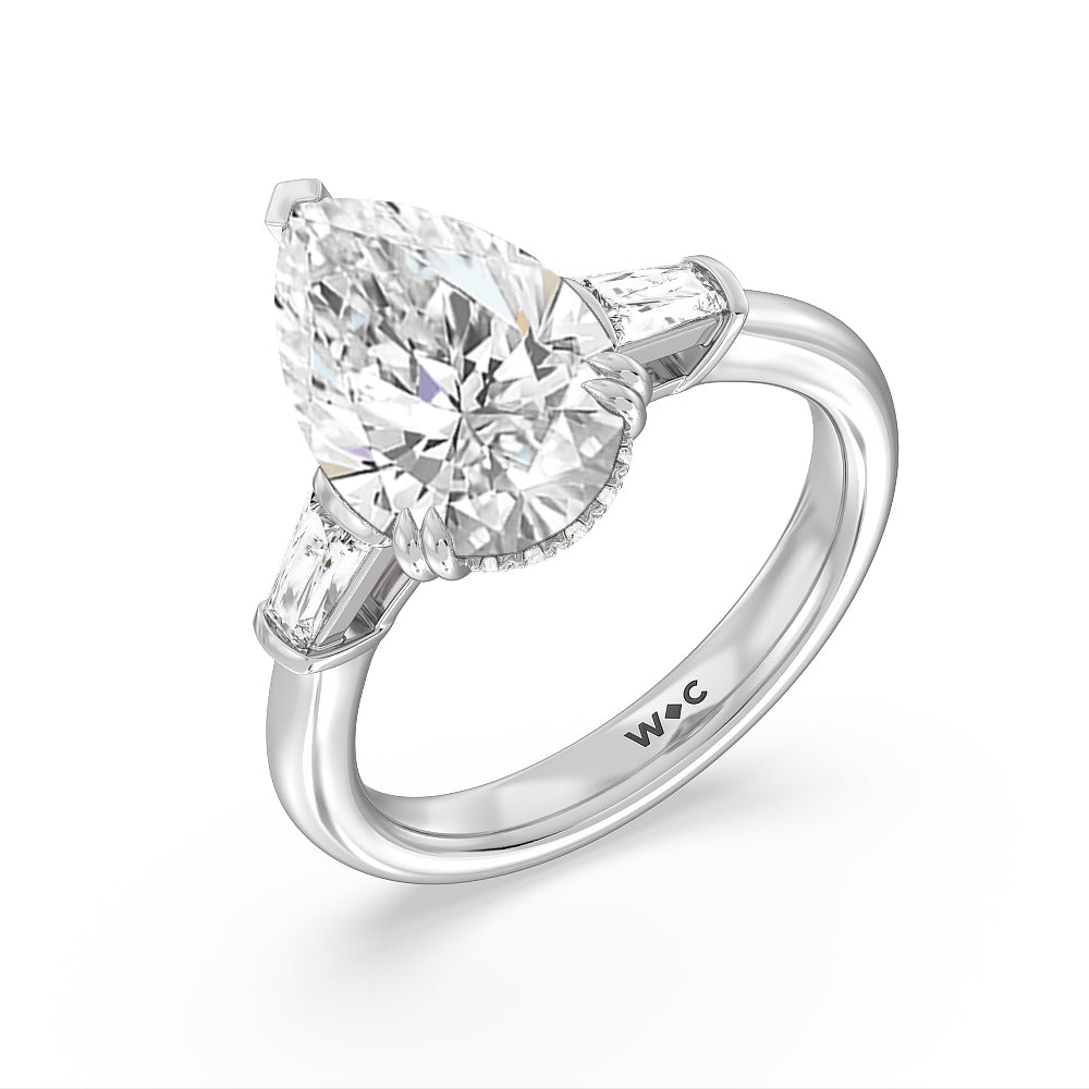 Pear Cut Elegance Baguette Side Stone Engagement Ring with Lab Grown Diamond in 14KT Platinum view 4
