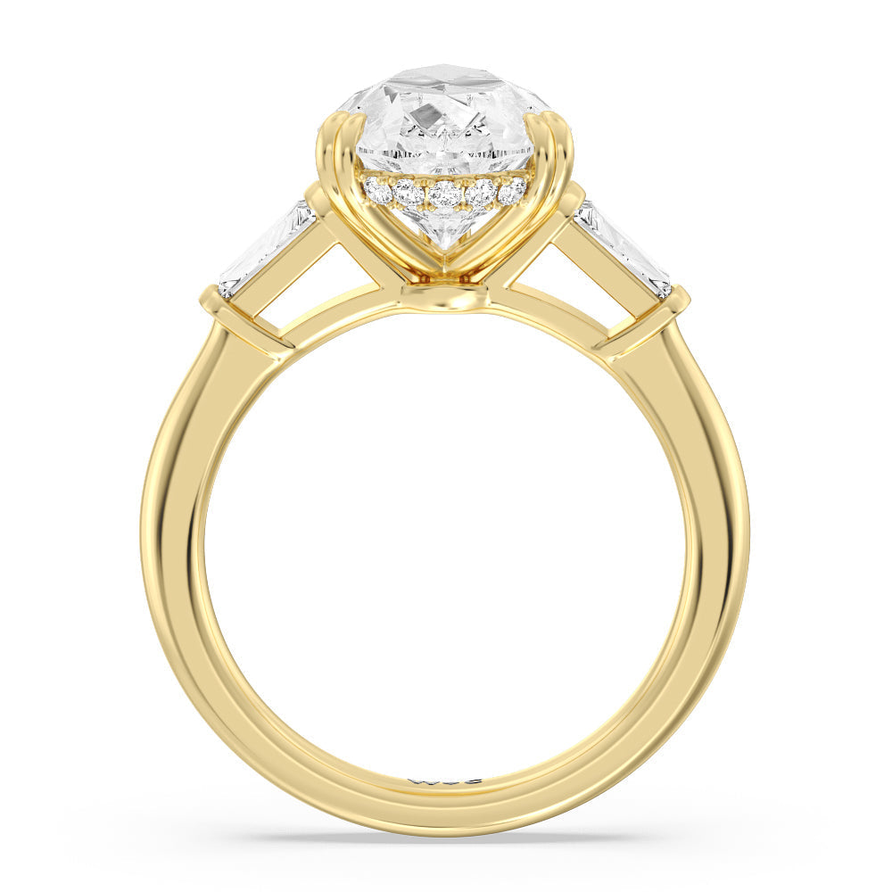 Pear Cut Elegance Baguette Side Stone Engagement Ring with Lab Grown Diamond in 14KT Yellow Gold view 3
