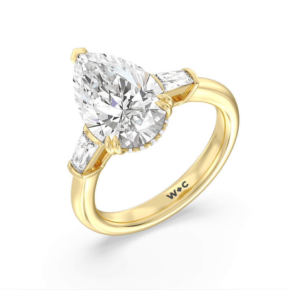 Pear Cut Elegance Baguette Side Stone Engagement Ring with Lab Grown Diamond in 14KT Yellow Gold view 4
