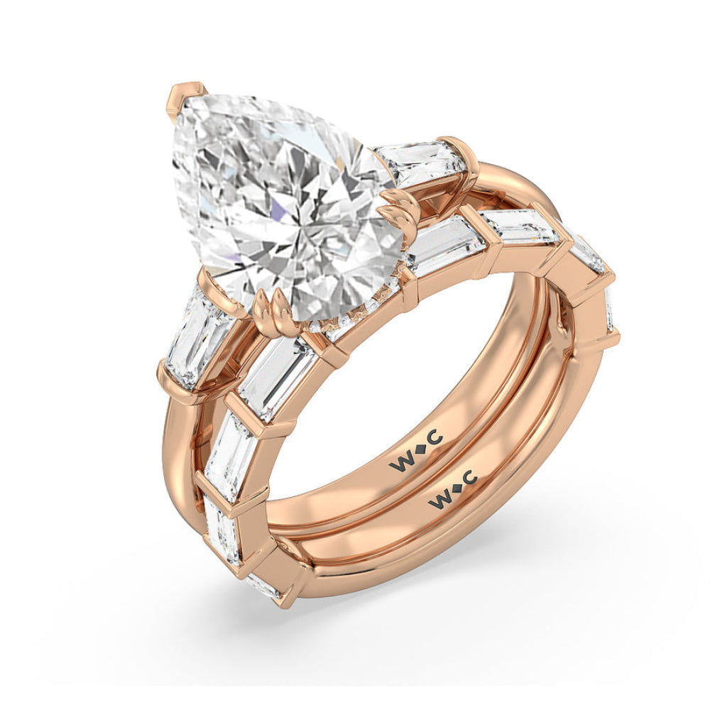 Oval Cut Elegance Baguette Side Stone Engagement Ring with Lab Grown Diamond in 14KT Rose Gold view 7
