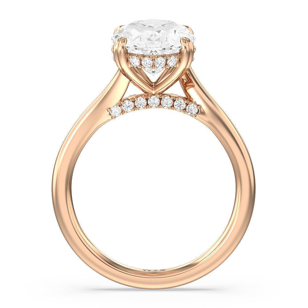 Elegance Bypass Hidden Halo Engagement Ring with Oval Cut Diamond in 14KT Rose Gold view 2
