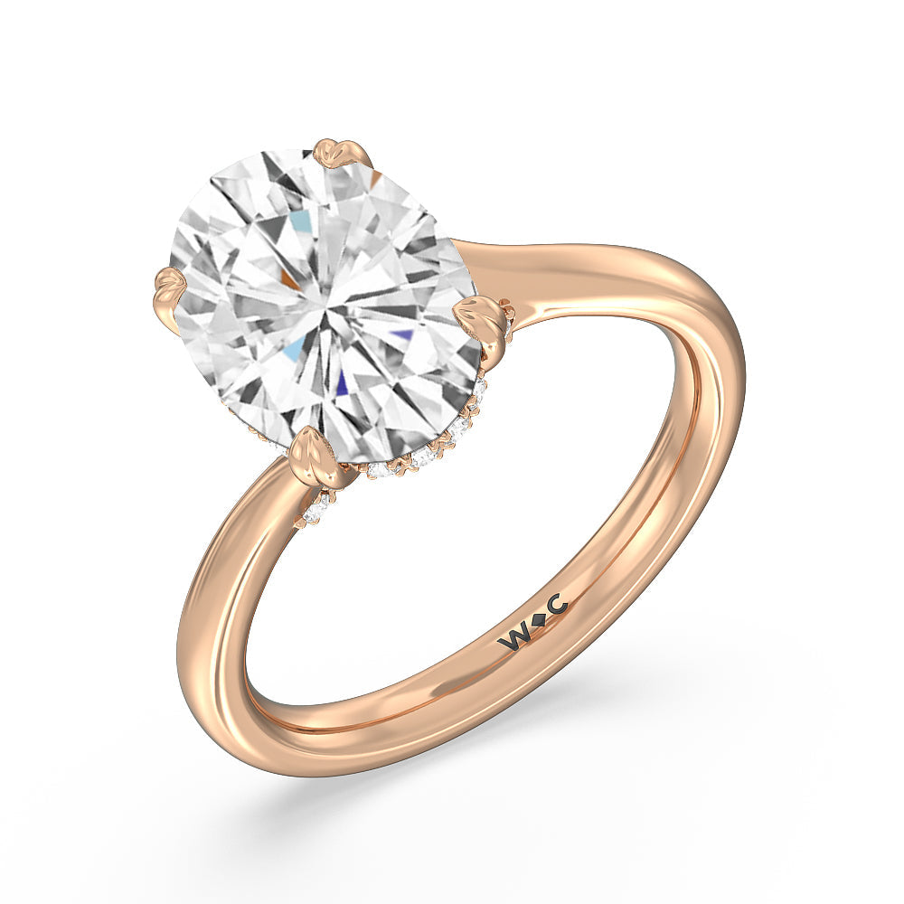 Elegance Bypass Hidden Halo Engagement Ring with Oval Cut Diamond in 14KT Rose Gold view 3
