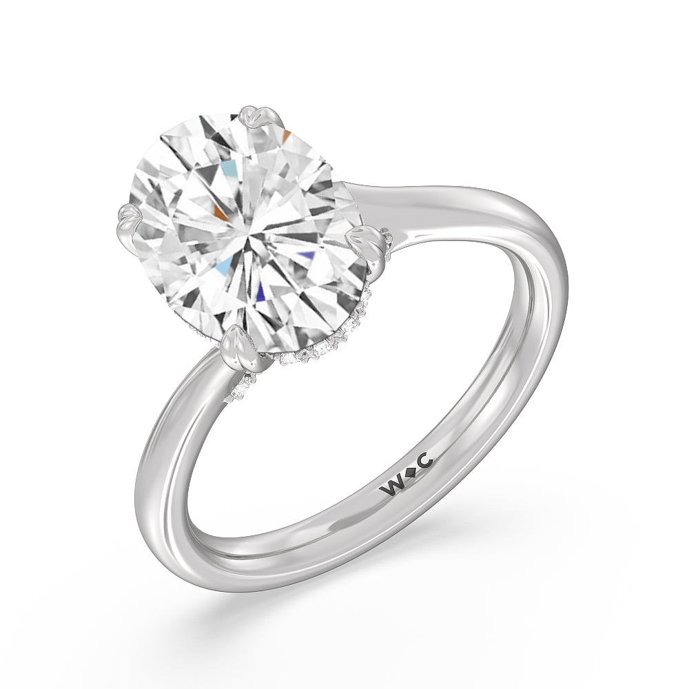 Elegance Bypass Hidden Halo Engagement Ring with Oval Cut Diamond in 14KT Platinum view 3
