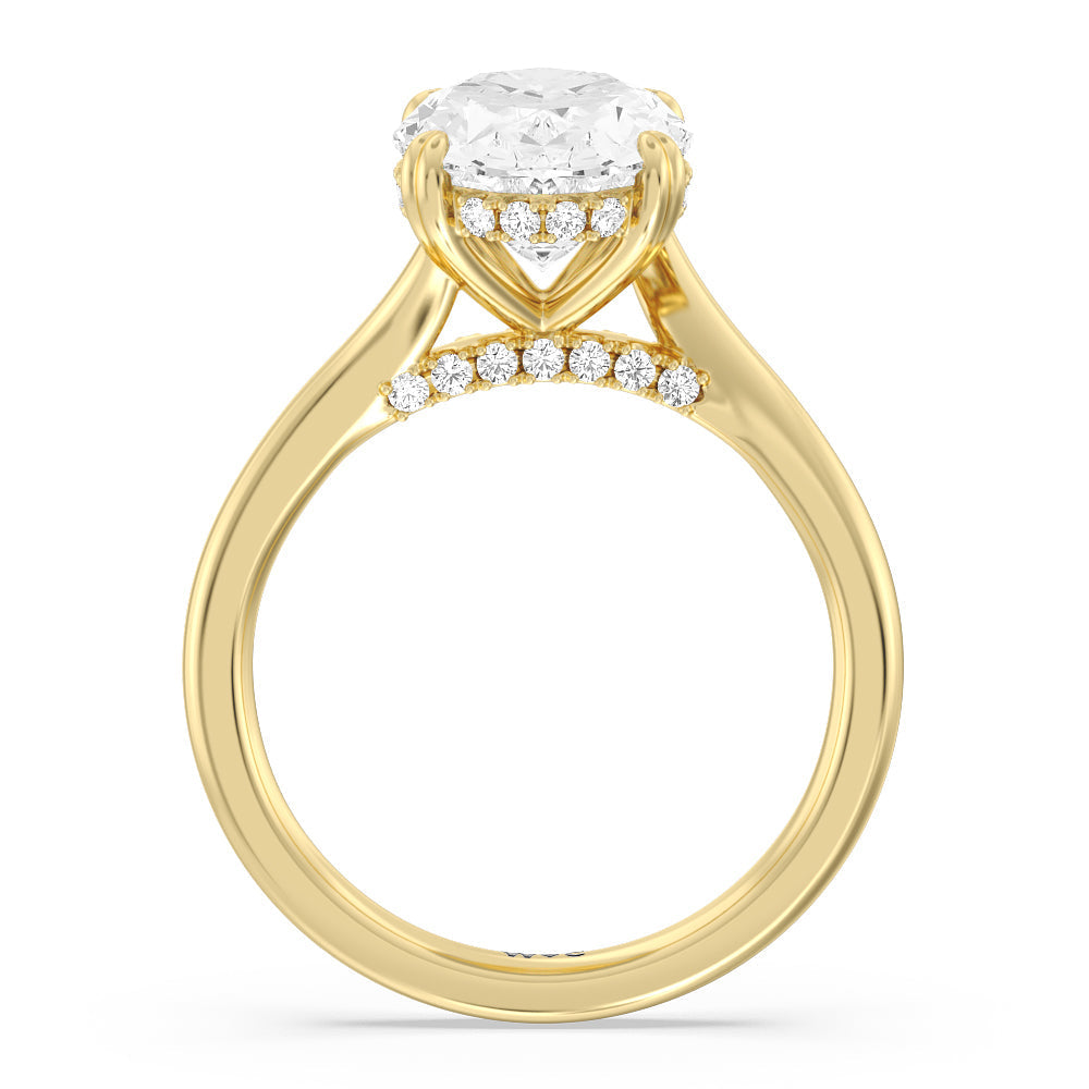 Elegance Bypass Hidden Halo Engagement Ring with Oval Cut Diamond in 14KT Yellow Gold view 2
