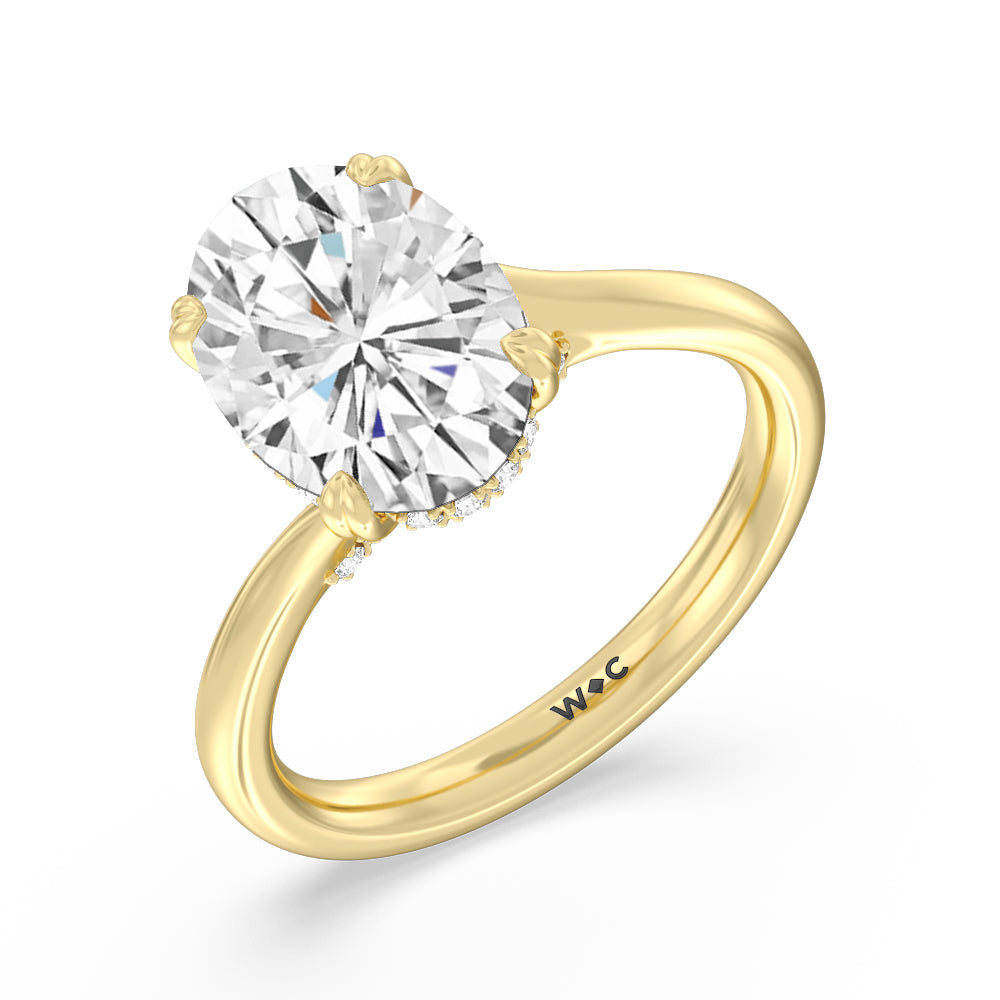 Elegance Bypass Hidden Halo Engagement Ring with Oval Cut Diamond in 14KT Yellow Gold view 3
