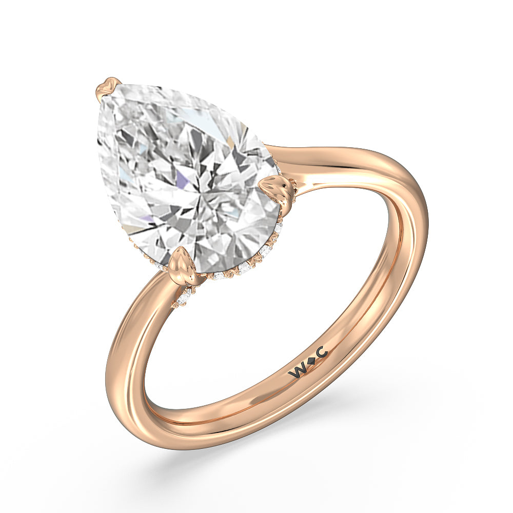 Elegance Bypass Hidden Halo Engagement Ring with Pear Cut Diamond in 14KT Rose Gold view 3
