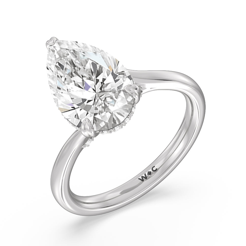 Elegance Bypass Hidden Halo Engagement Ring with Pear Cut Diamond in 14KT Platinum view 3
