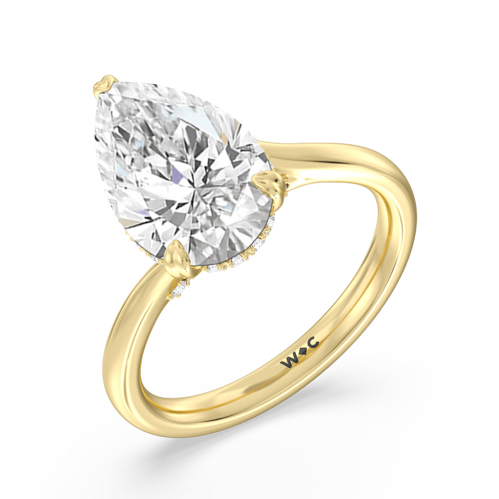 Elegance Bypass Hidden Halo Engagement Ring with Pear Cut Diamond in 14KT Yellow Gold view 3
