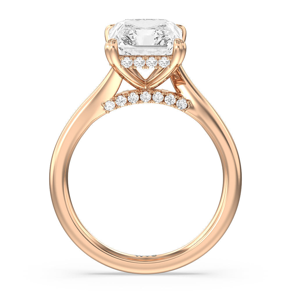 Elegance Bypass Hidden Halo Engagement Ring with Radiant Cut Diamond in 14KT Rose Gold view 2
