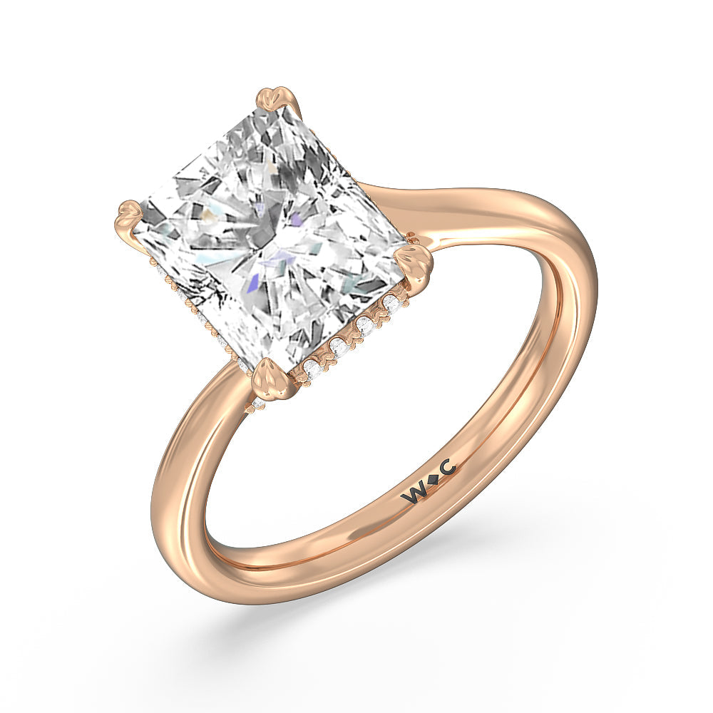 Elegance Bypass Hidden Halo Engagement Ring with Radiant Cut Diamond in 14KT Rose Gold view 3
