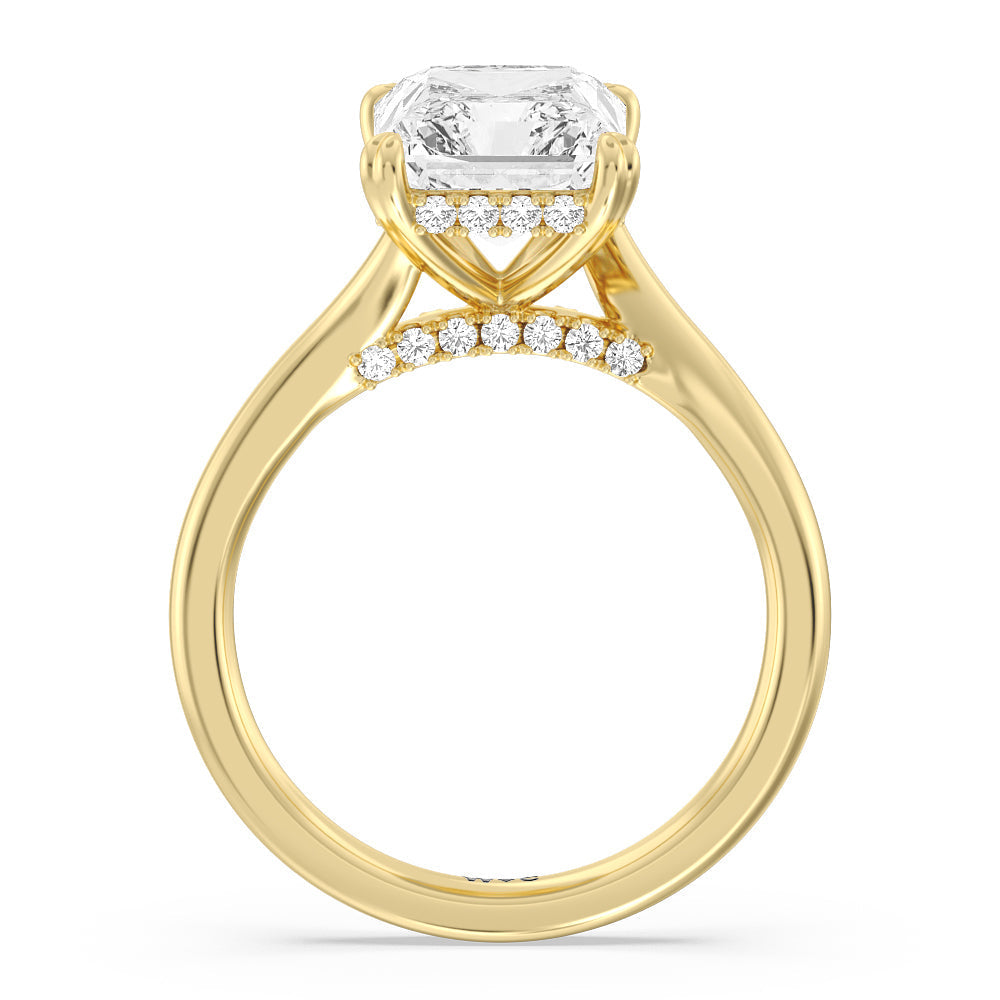 Elegance Bypass Hidden Halo Engagement Ring with Radiant Cut Diamond in 14KT Yellow Gold view 2
