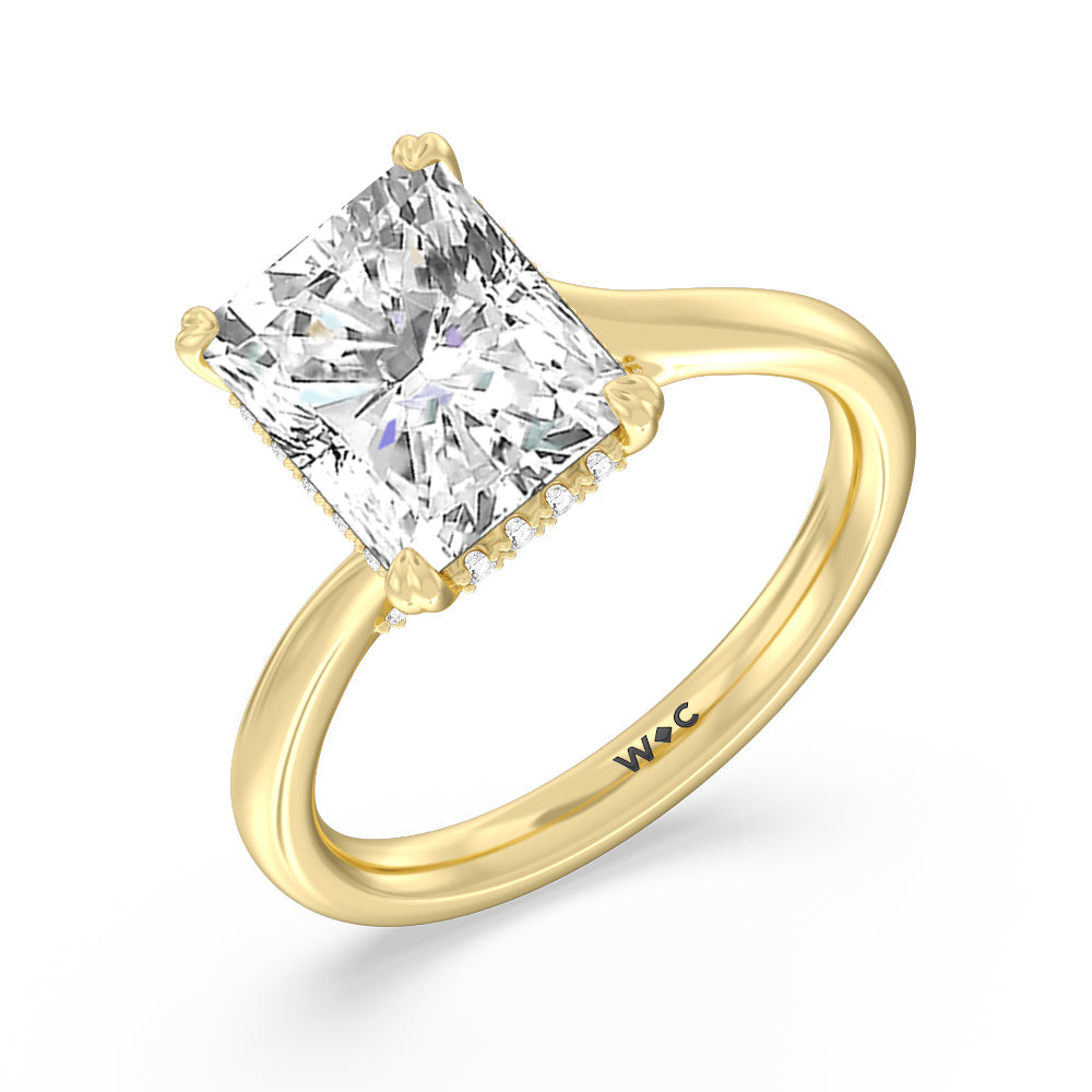 Elegance Bypass Hidden Halo Engagement Ring with Radiant Cut Diamond in 14KT Yellow Gold view 3
