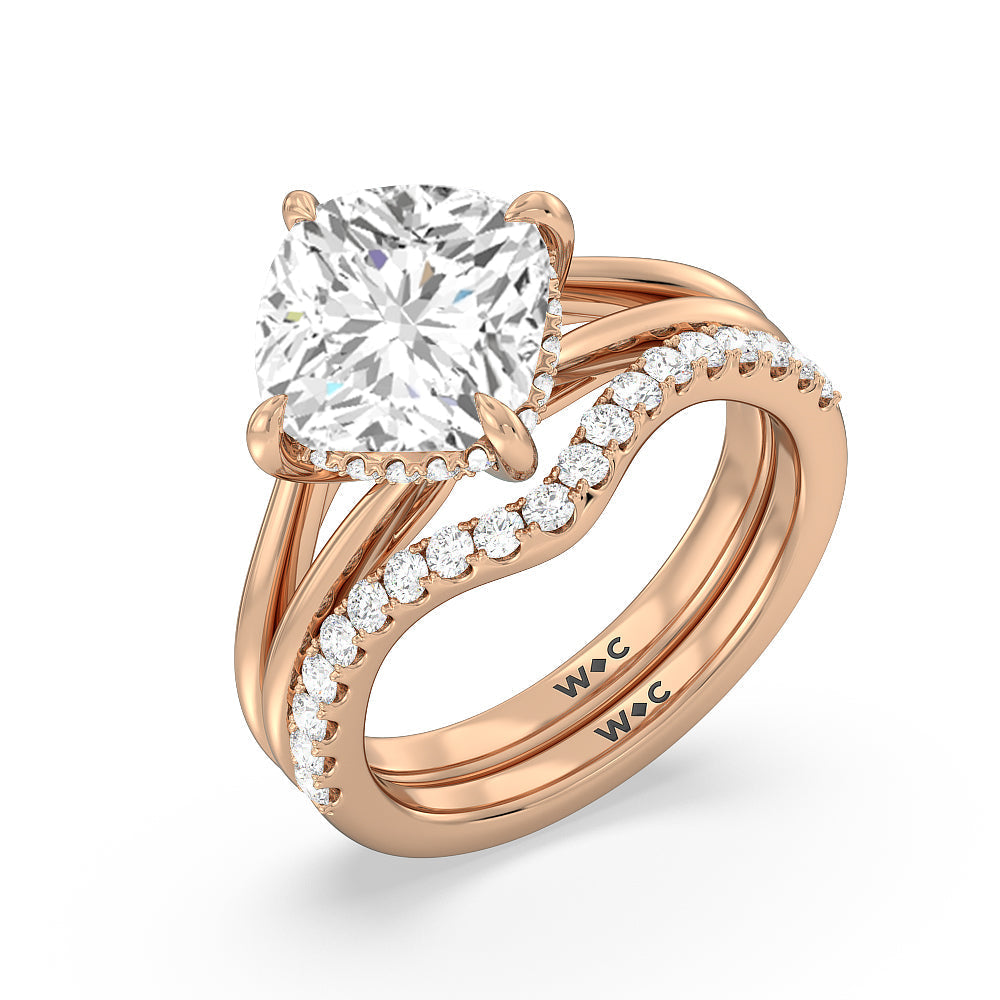 Elegance Hidden Halo Diamond Wedding Band with 18KT Rose Gold Cut Diamond in 14KT Rose Gold view 3
