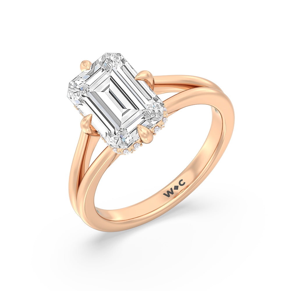 Emerald Cut Elegance Hidden Halo Engagement Ring with Lab Grown Diamond in 14KT Rose Gold view 3
