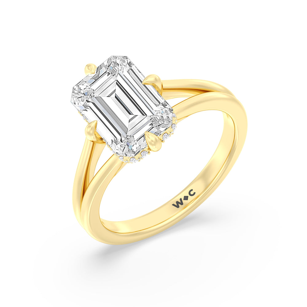 Emerald Cut Elegance Hidden Halo Engagement Ring with Lab Grown Diamond in 14KT Yellow Gold view 3
