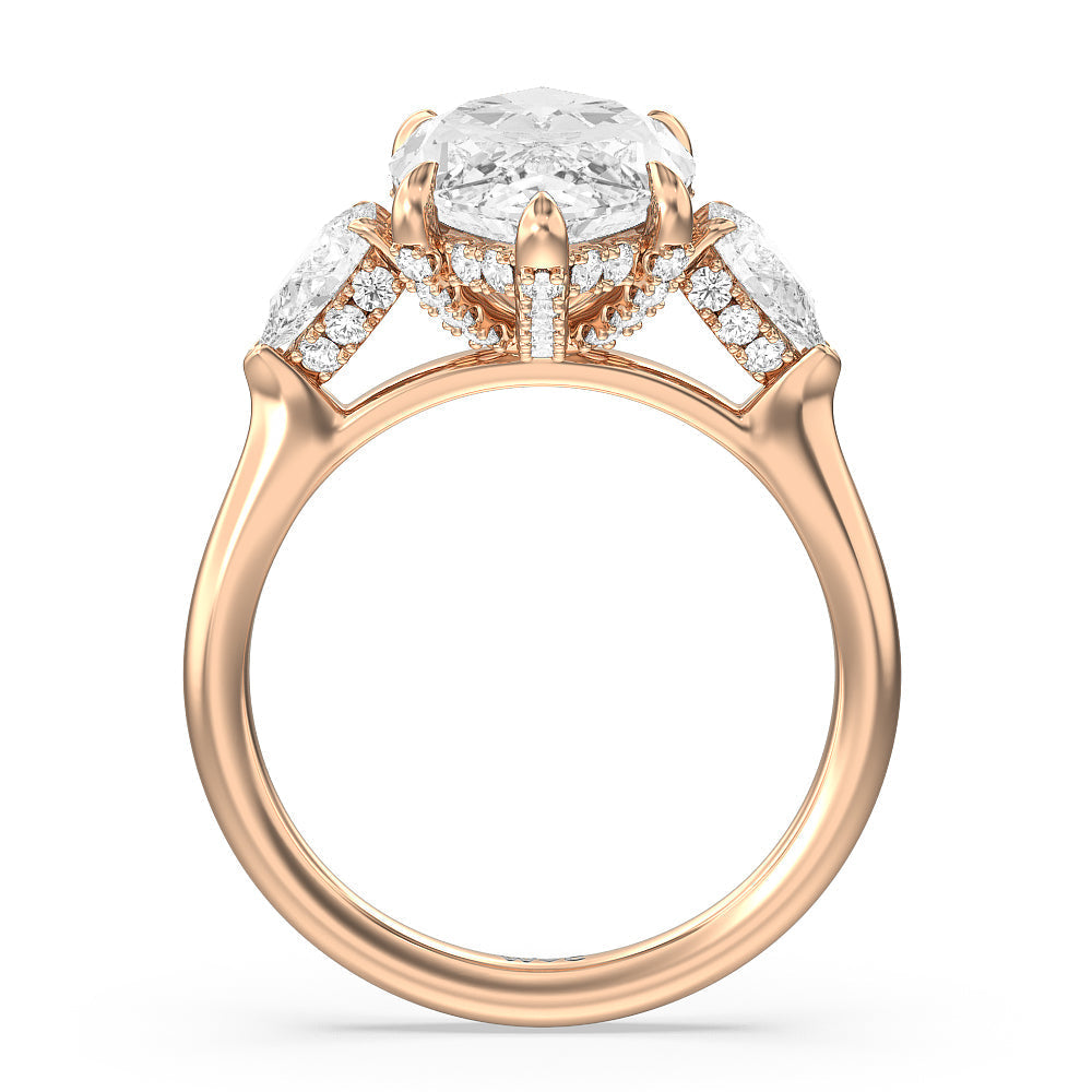 Marquise Cut Elegance Pear Side Stone Engagement Ring with Lab Grown Diamond in 14KT Rose Gold view 4

