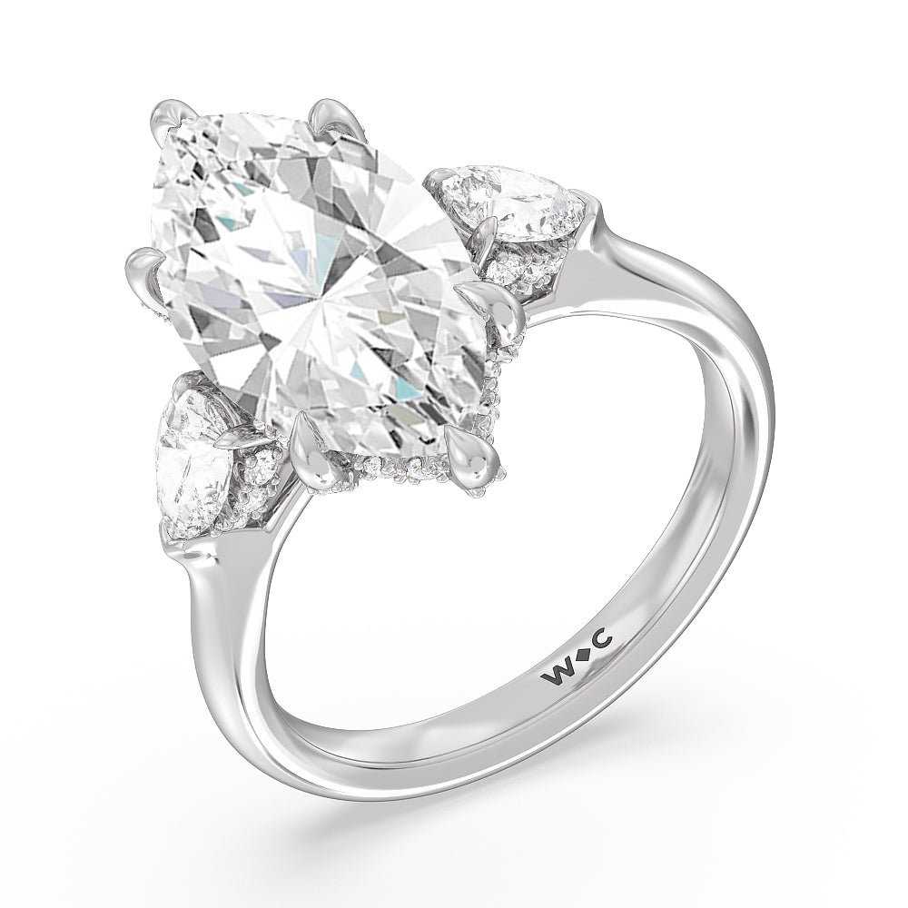 Elegance Pear Side Stone Engagement Ring with Marquise Cut Diamond in 14KT Platinum view 3
