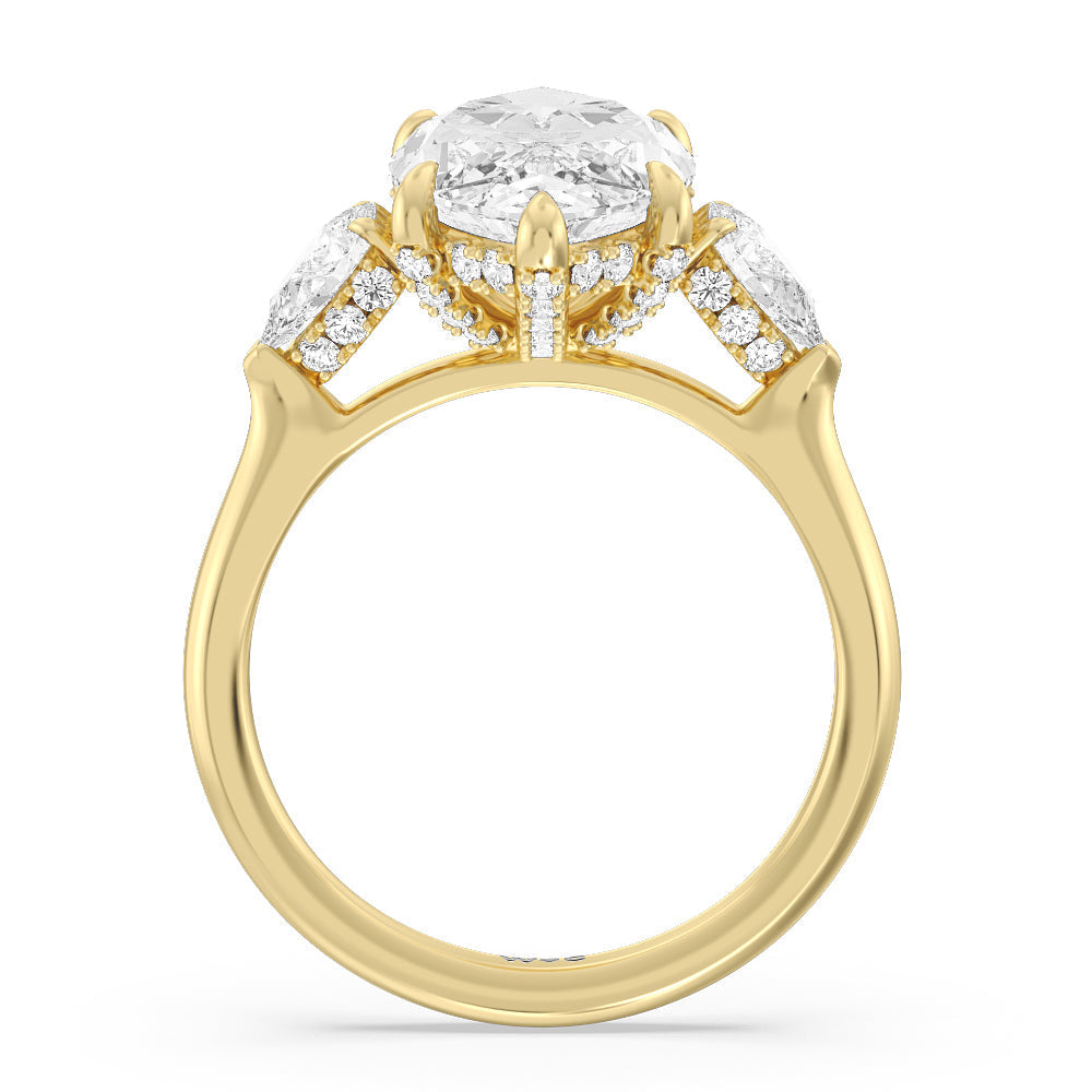 Elegance Pear Side Stone Engagement Ring with Marquise Cut Diamond in 14KT Yellow Gold view 2
