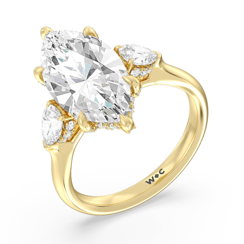 Elegance Pear Side Stone Engagement Ring with Marquise Cut Diamond in 14KT Yellow Gold view 3
