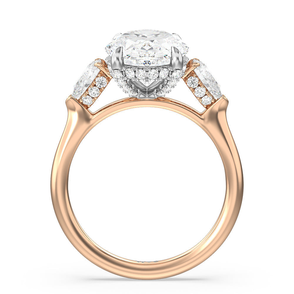 Elegance Pear Side Stone Engagement Ring with Oval Cut Diamond in 14KT White & Rose Gold view 2
