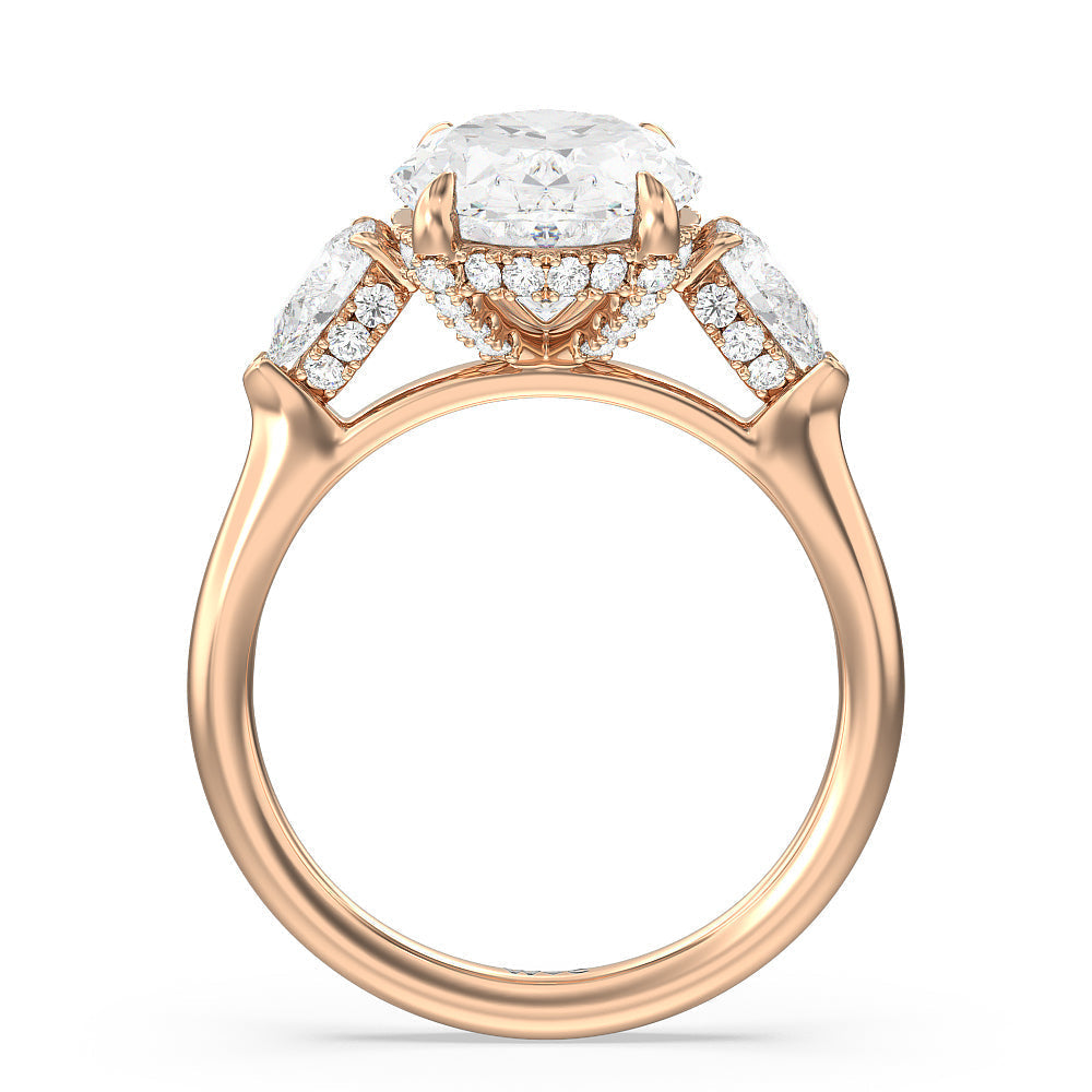 Elegance Pear Side Stone Engagement Ring with Oval Cut Diamond in 14KT Rose Gold view 3
