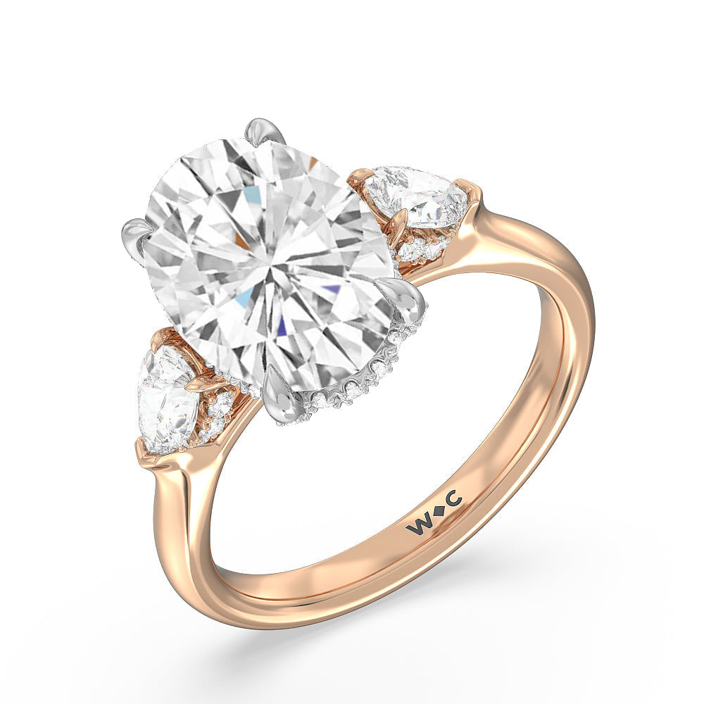 Elegance Pear Side Stone Engagement Ring with Oval Cut Diamond in 14KT White & Rose Gold view 3
