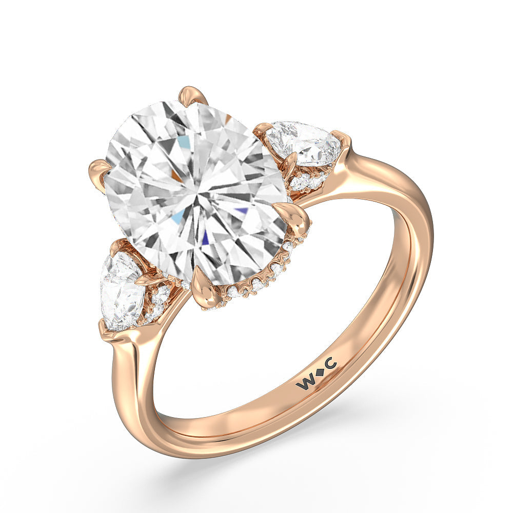 Elegance Pear Side Stone Engagement Ring with Oval Cut Diamond in 14KT Rose Gold view 4
