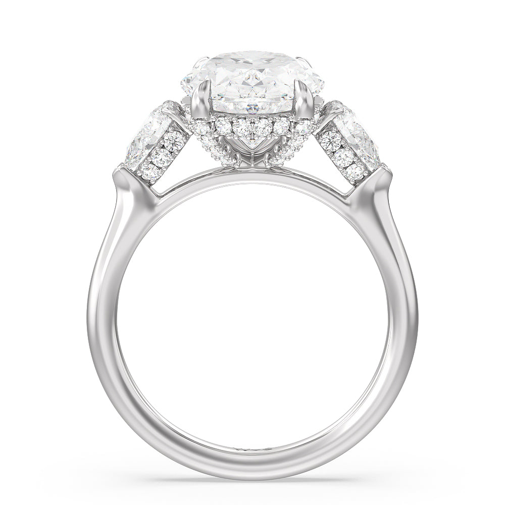 Elegance Pear Side Stone Engagement Ring with Oval Cut Diamond in 14KT Platinum view 3
