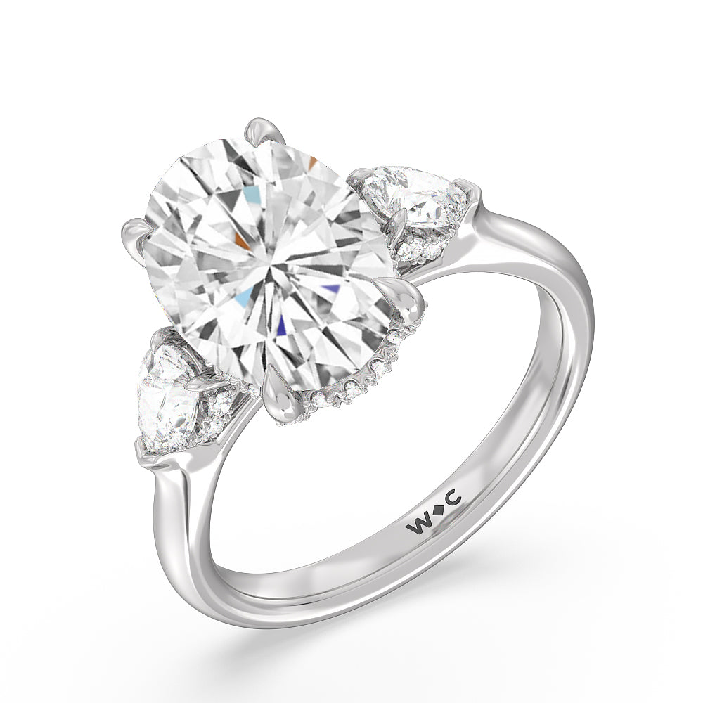 Elegance Pear Side Stone Engagement Ring with Oval Cut Diamond in 14KT Platinum view 4
