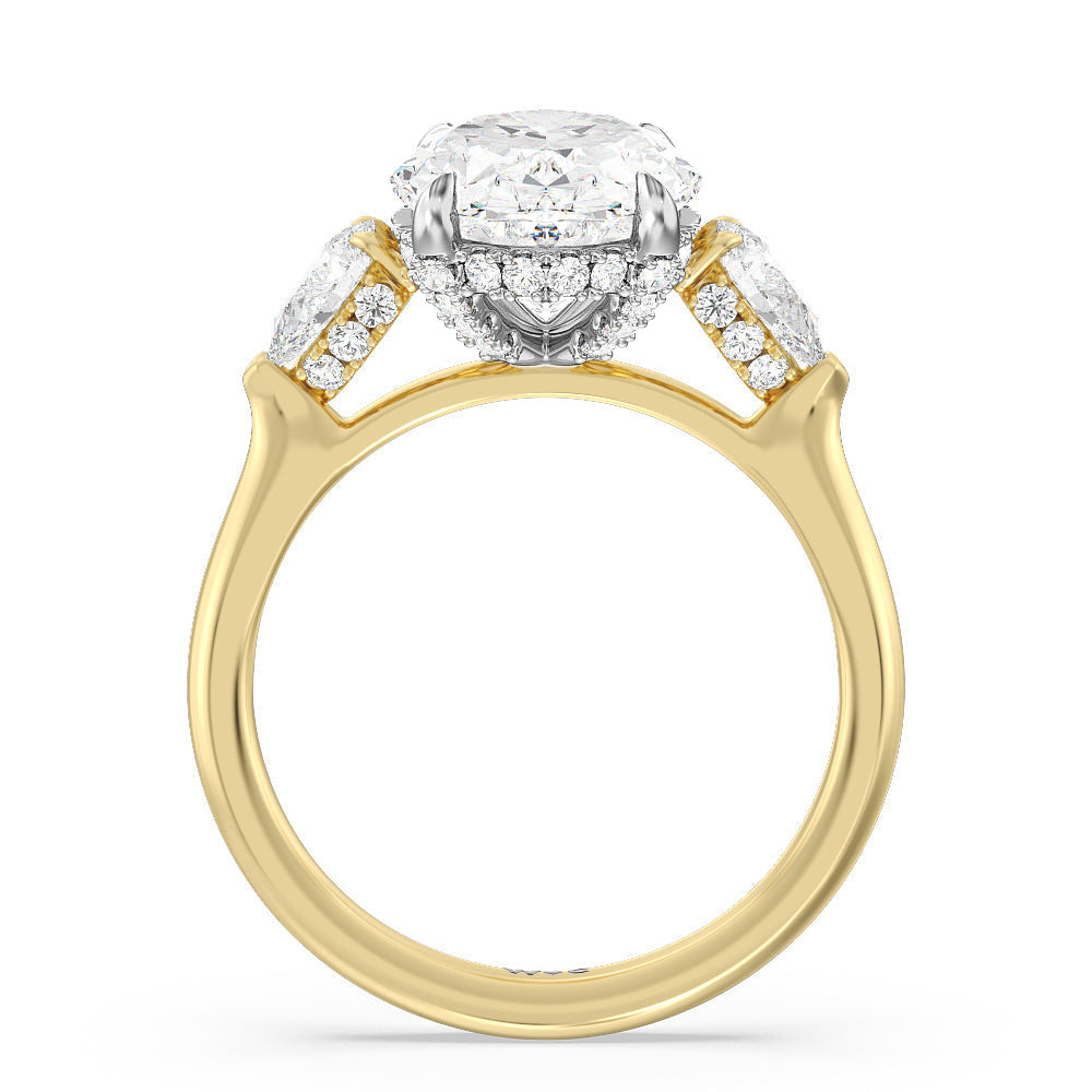 Elegance Pear Side Stone Engagement Ring with Oval Cut Diamond in 14KT White & Yellow Gold view 2
