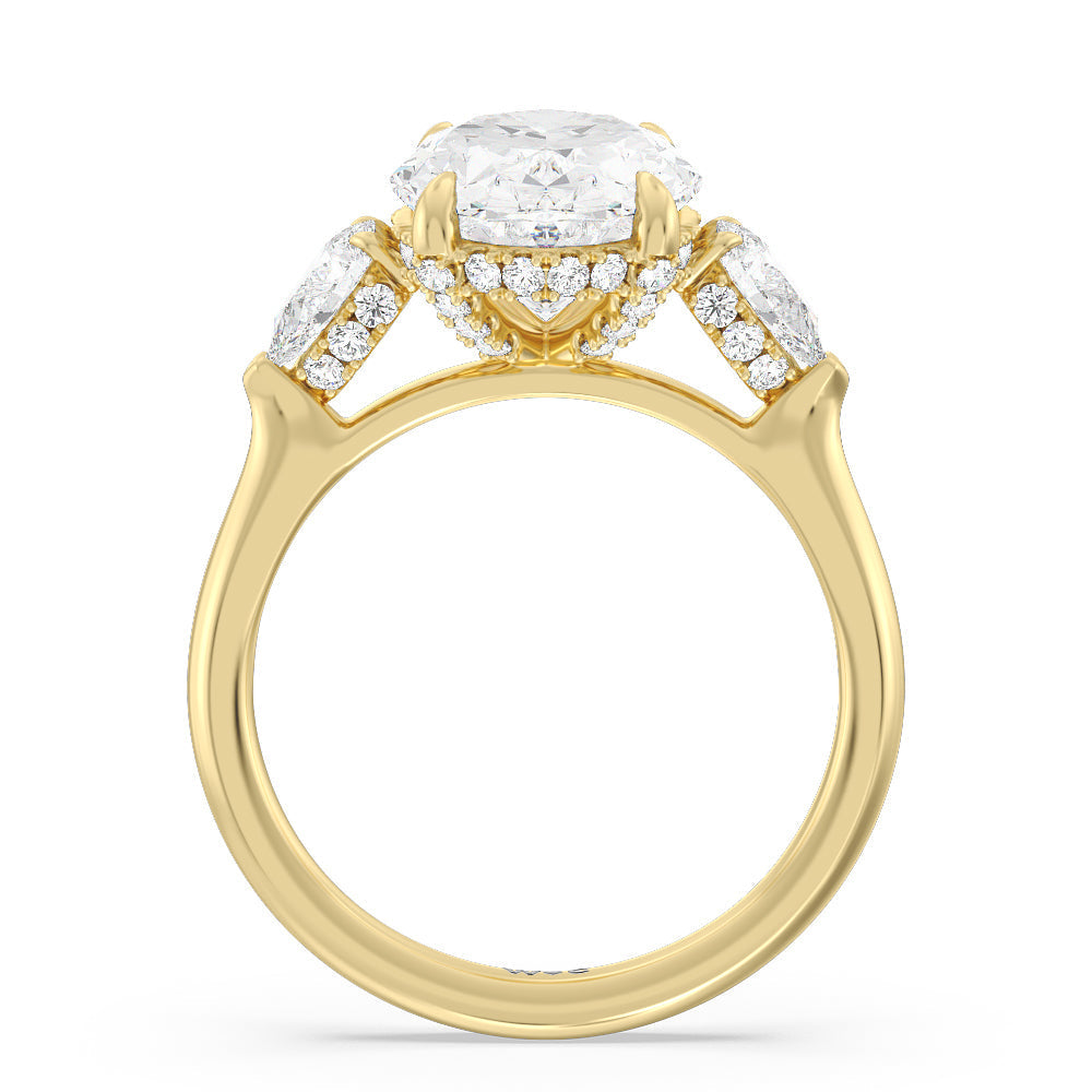 Oval Cut Elegance Pear Side Stone Engagement Ring with Lab Grown Diamond in 14KT Yellow Gold view 5
