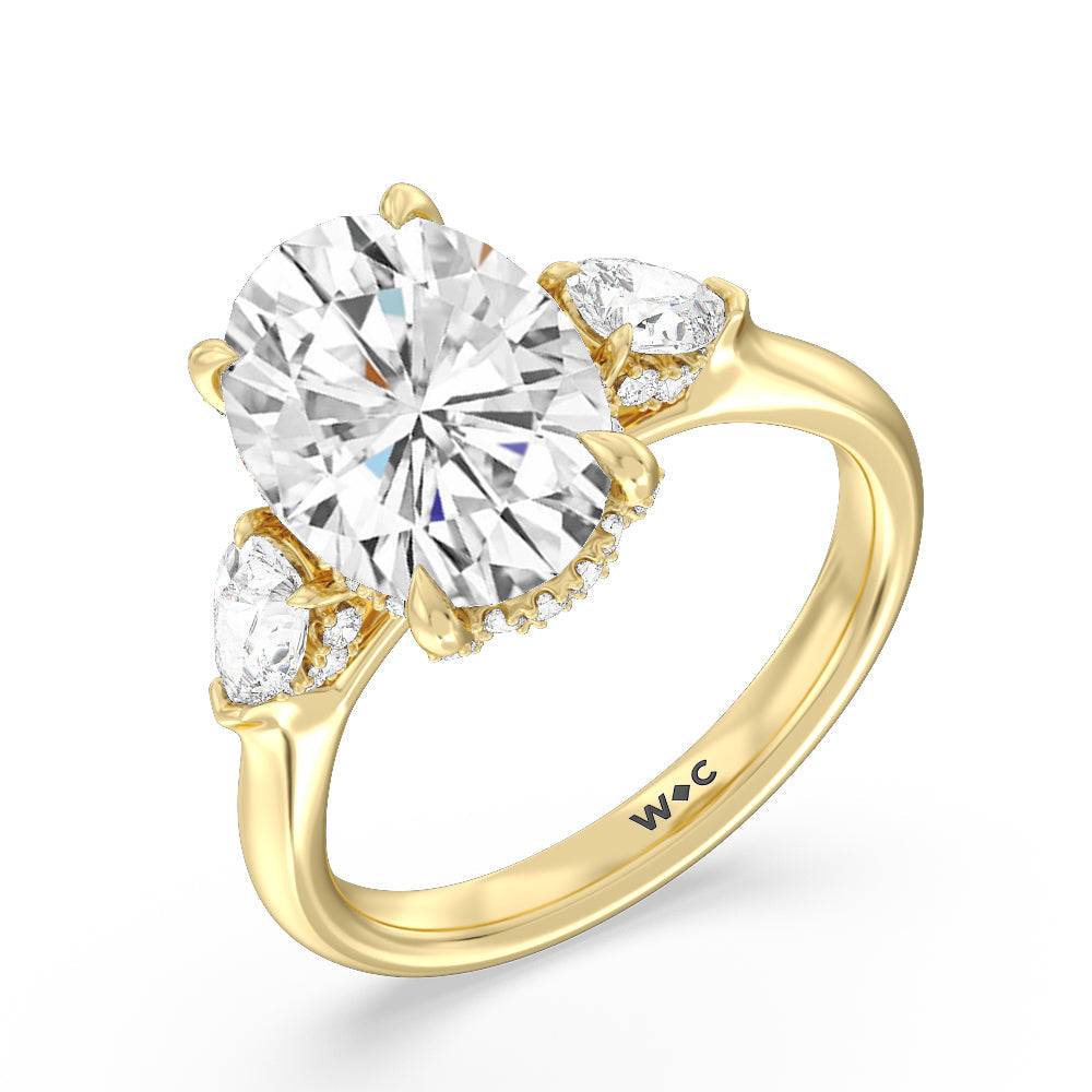 Elegance Pear Side Stone Engagement Ring with Oval Cut Diamond in 14KT Yellow Gold view 4
