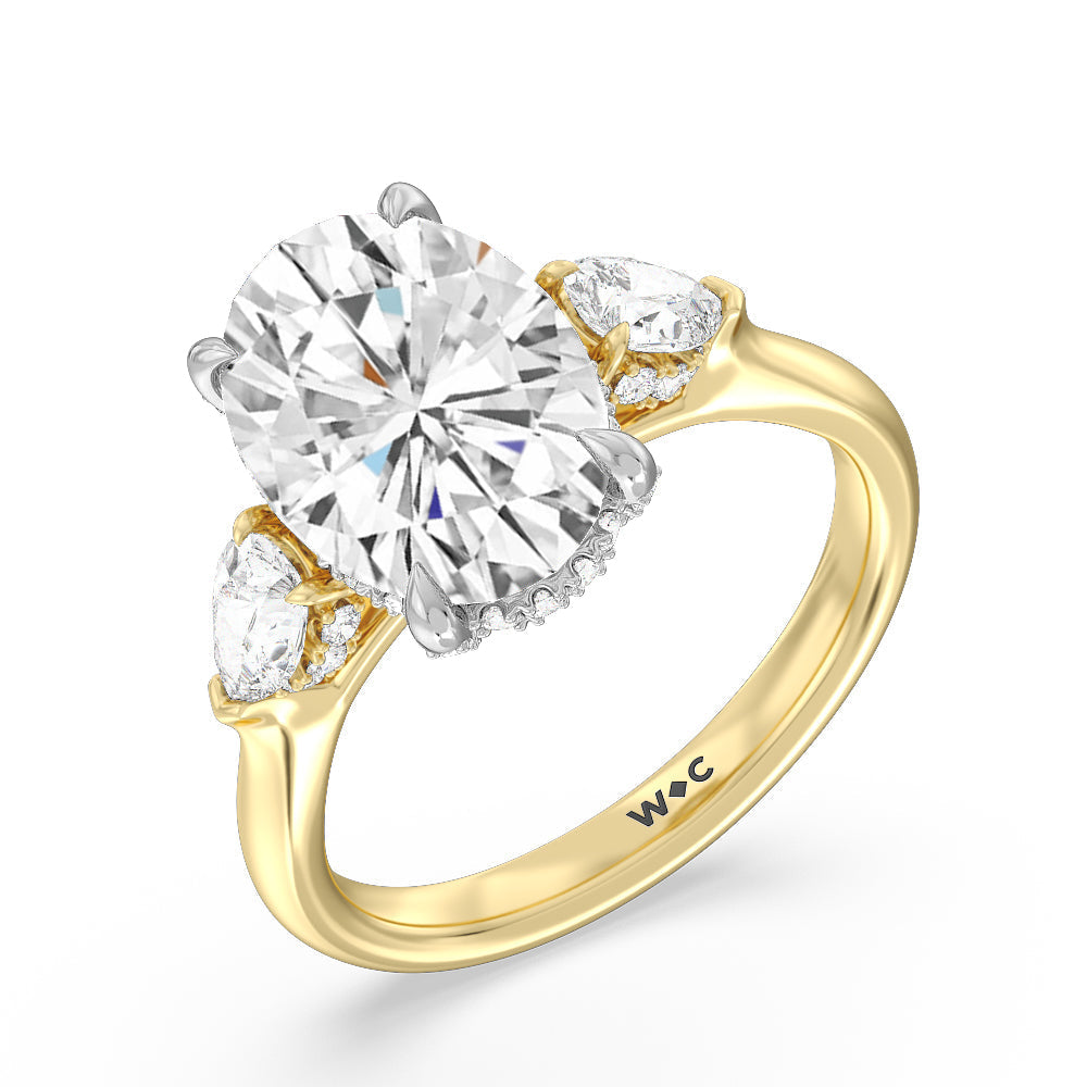 Elegance Pear Side Stone Engagement Ring with Oval Cut Diamond in 14KT White & Yellow Gold view 3
