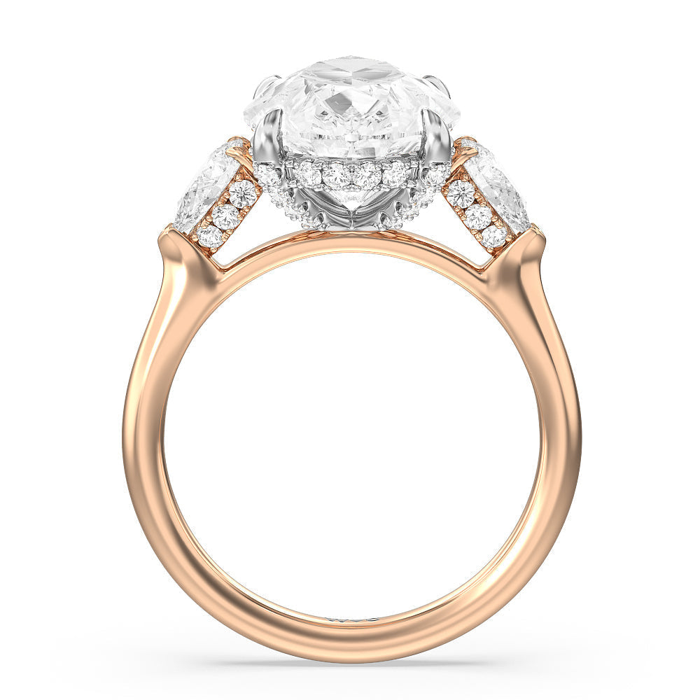 Elegance Pear Side Stone Engagement Ring with Pear Cut Diamond in 14KT White & Rose Gold view 4
