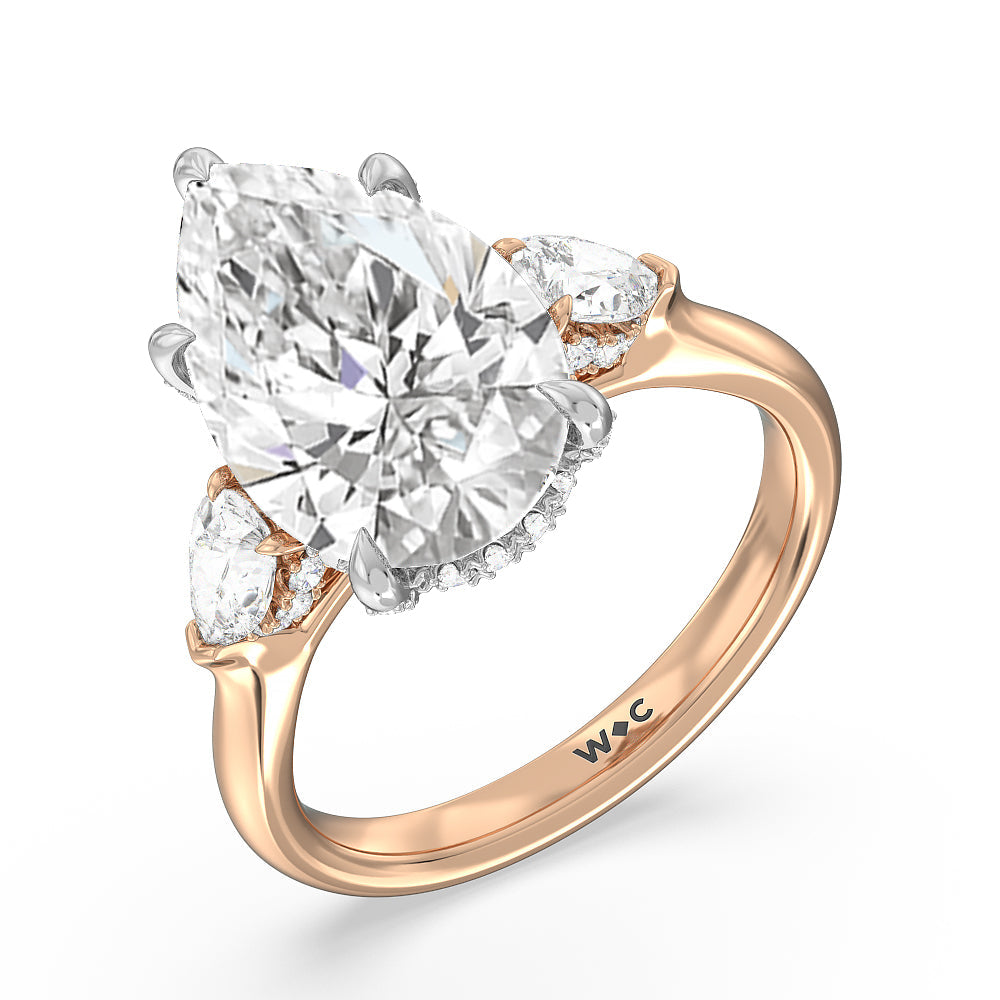 Elegance Pear Side Stone Engagement Ring with Pear Cut Diamond in 14KT White & Rose Gold view 3
