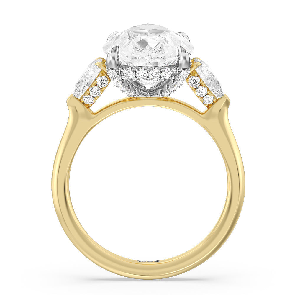 Elegance Pear Side Stone Engagement Ring with Pear Cut Diamond in 14KT White & Yellow Gold view 2
