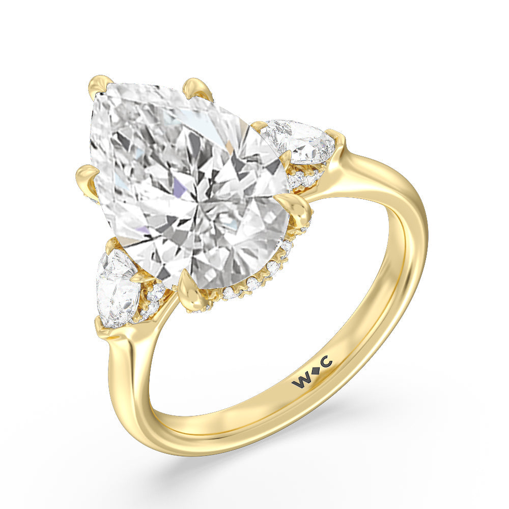 Elegance Pear Side Stone Engagement Ring with Pear Cut Diamond in 14KT Yellow Gold view 3
