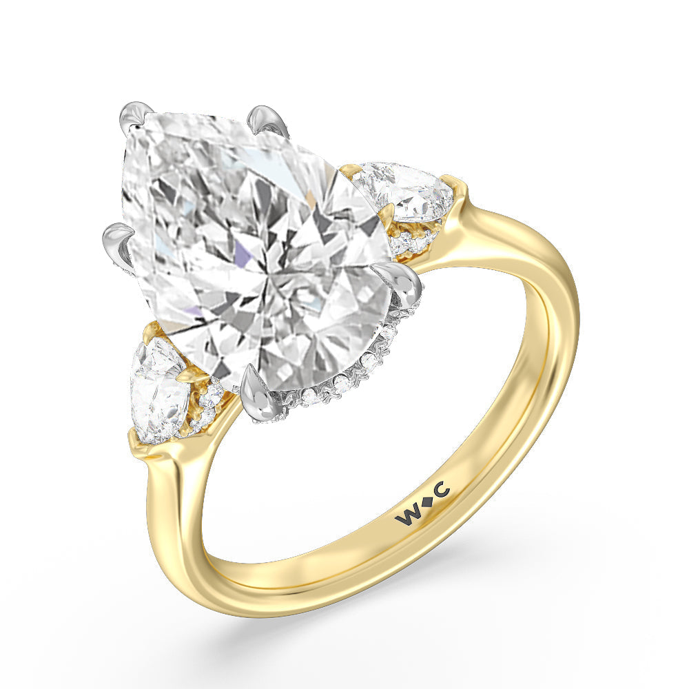 Pear Cut Elegance Pear Side Stone Engagement Ring with Lab Grown Diamond in 14KT White & Yellow Gold view 5
