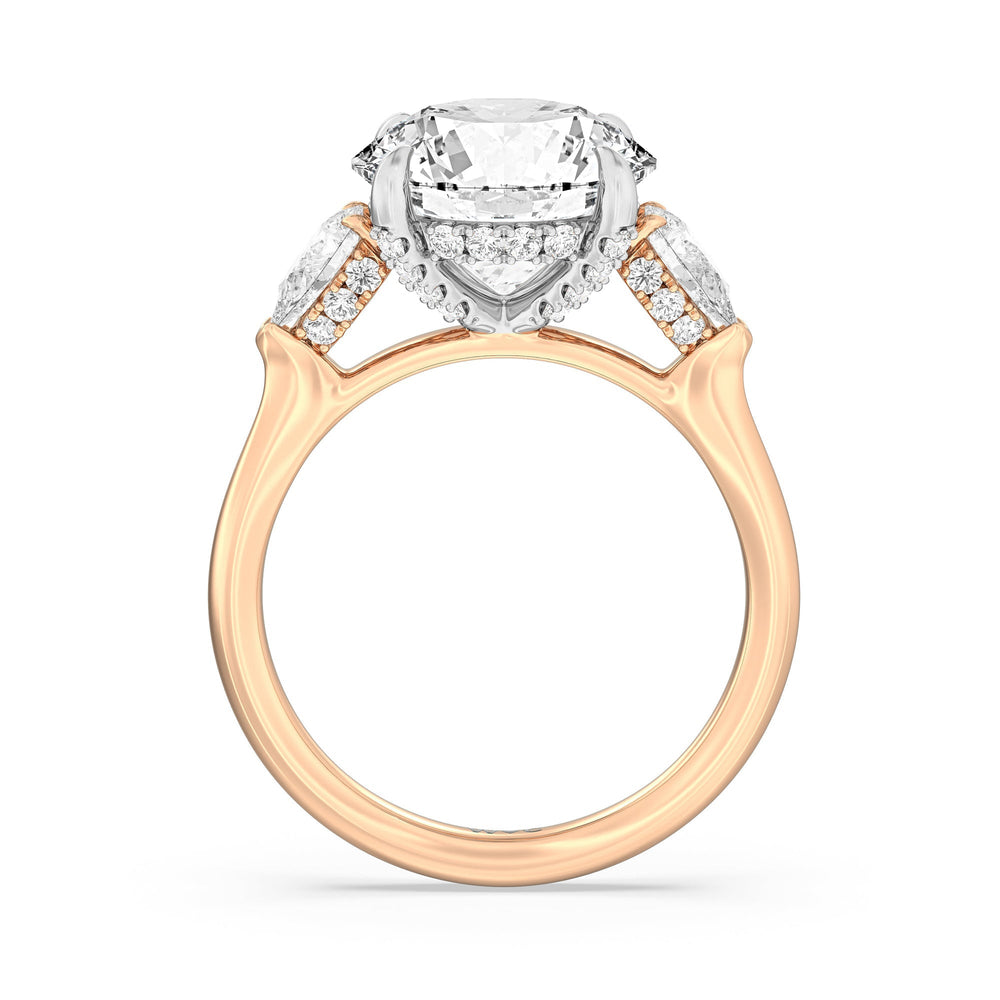 Round Cut Elegance Pear Side Stone Engagement Ring with Lab Grown Diamond in 14KT White & Rose Gold view 4
