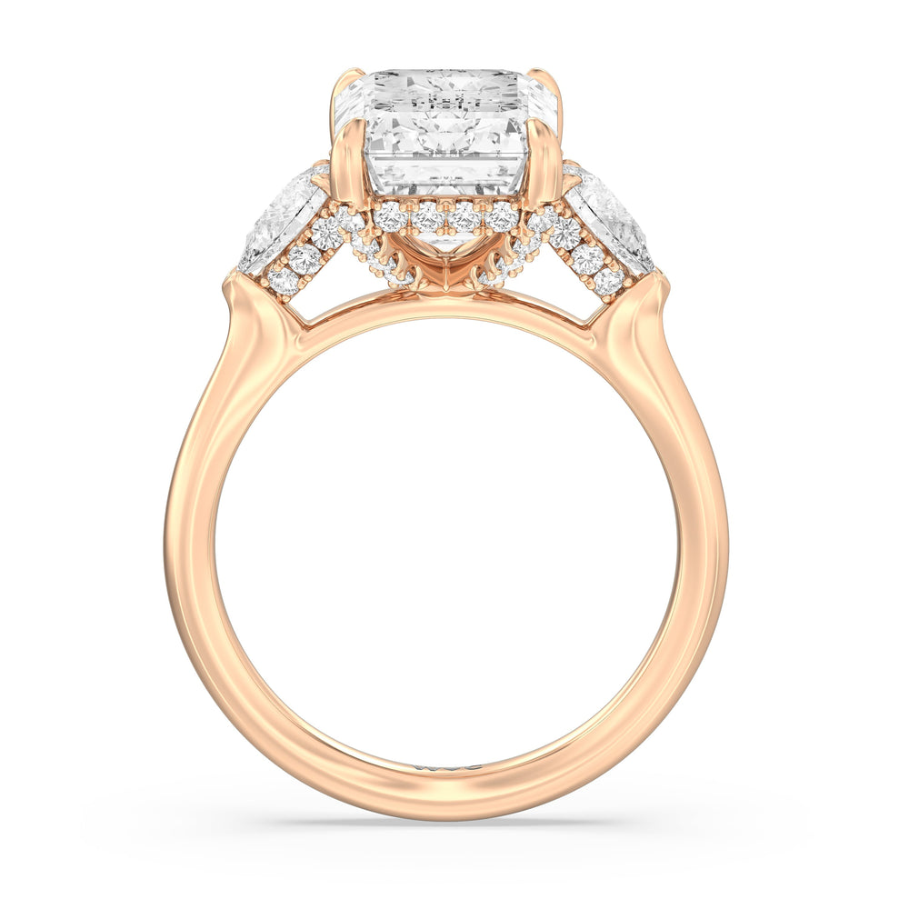 Emerald Cut Elegance Pear Side Stone Engagement Ring with Lab Grown Diamond in 14KT Rose Gold view 5
