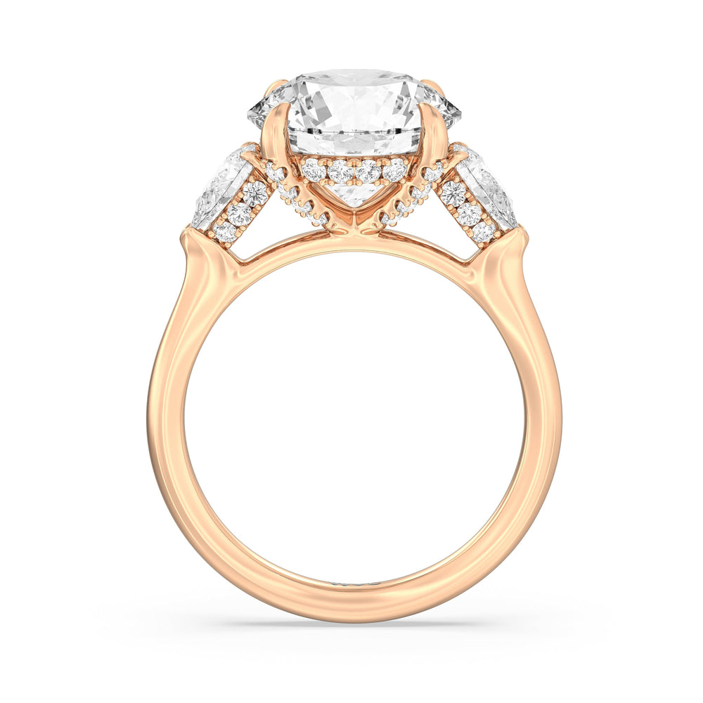 Round Cut Elegance Pear Side Stone Engagement Ring with Lab Grown Diamond in 14KT Rose Gold view 5
