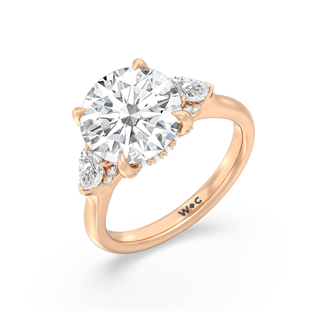 Round Cut Elegance Pear Side Stone Engagement Ring with Lab Grown Diamond in 14KT Rose Gold view 6

